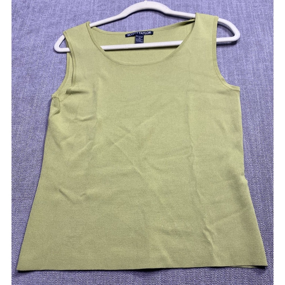 Scott Taylor Womens XL Lime Green Sleeveless Knit Shell Scoop Neck Tank Top
